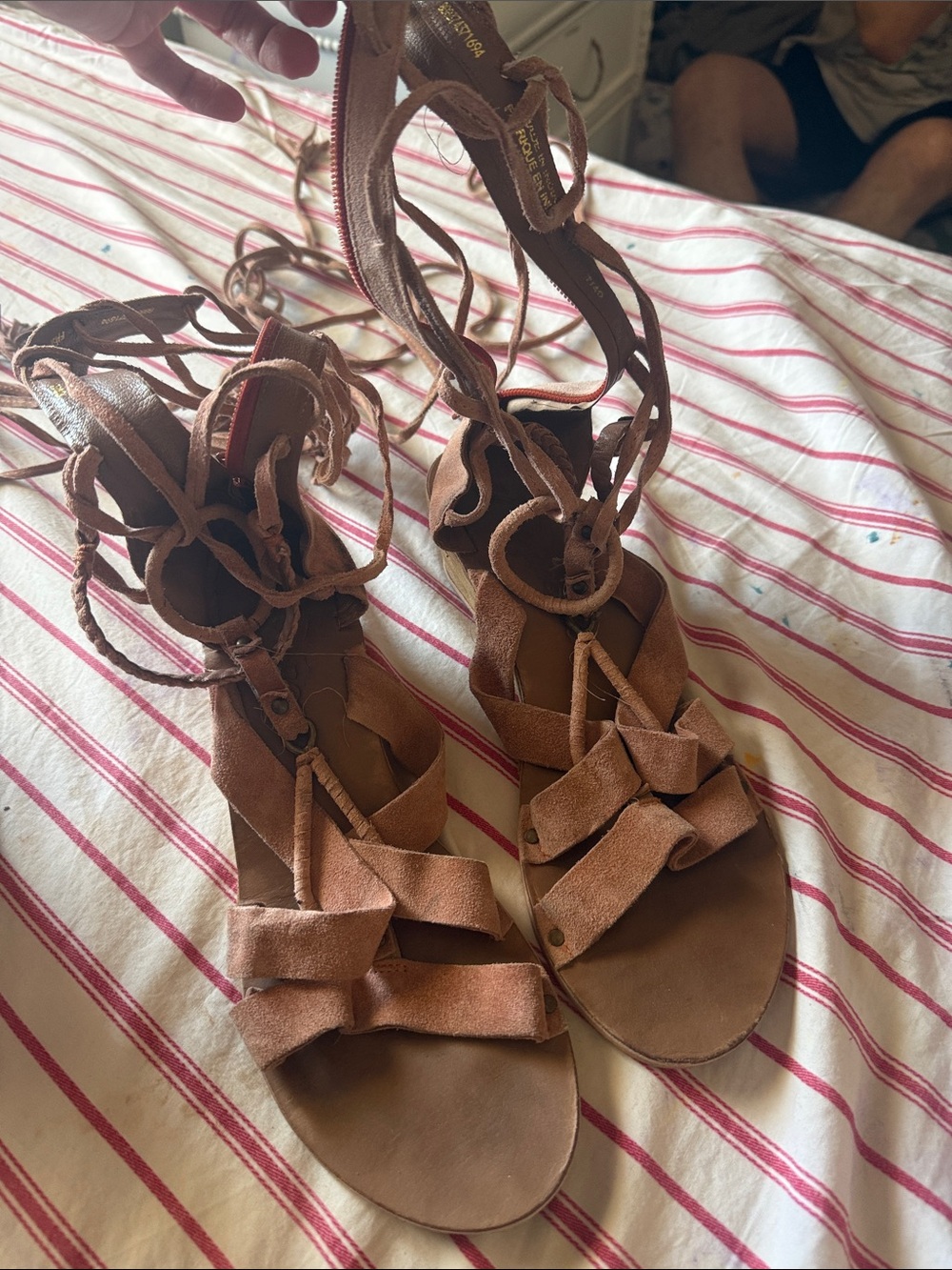 Free People Tan Lace-Up Gladiator Sandals